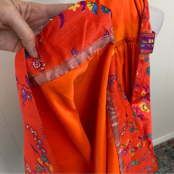 Size XS Orange Purple Vibrant Maxi Dress VTG 60s 70s Gogo Mod Boho Hippie Floral - Picture 15 of 16